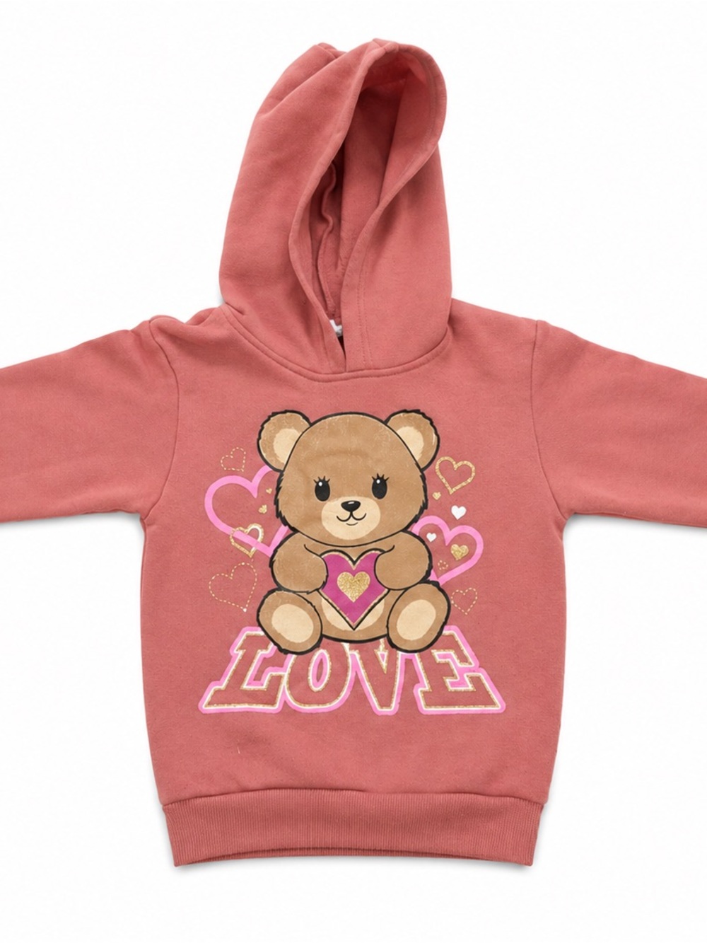 Girls Love Teddy Bear Heart LOVE Hoodie Pink Girls Size 4